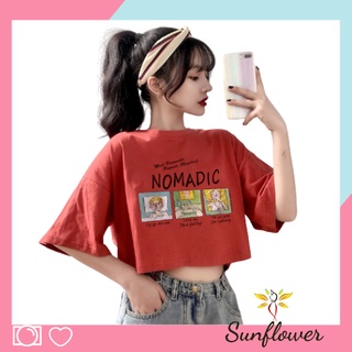 Áo Croptop nữ tay lỡ Sunflower, croptop freesize form rộng TN55.