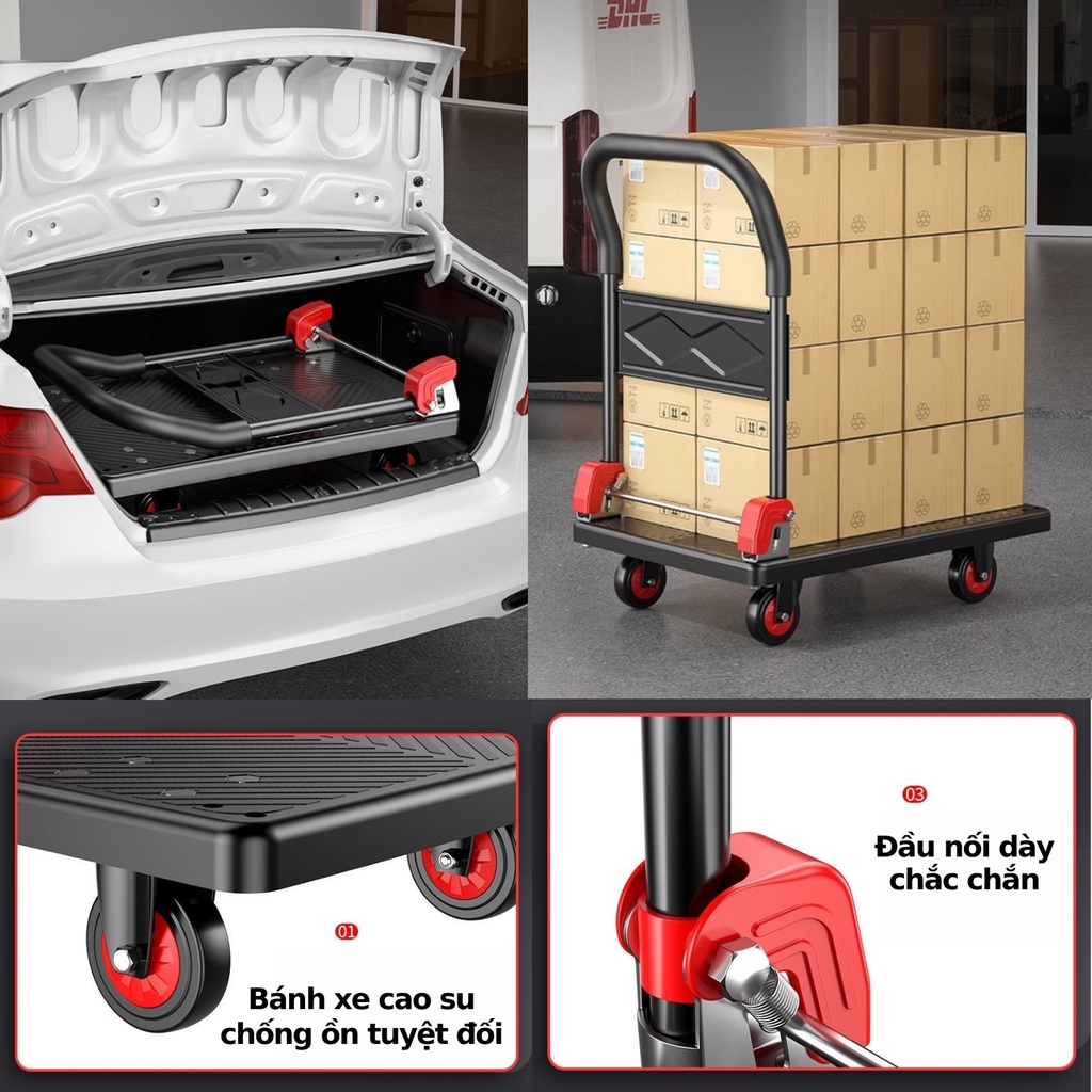 Xe Đẩy 4 Bánh Tải Trọng 200KG Gấp Gọn Đa Năng Chống Ồn