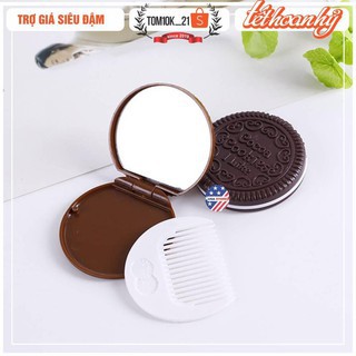 Gương Mini Cầm Tay Trang Điểm Kèm Lược Hình Bánh Quy Cookies