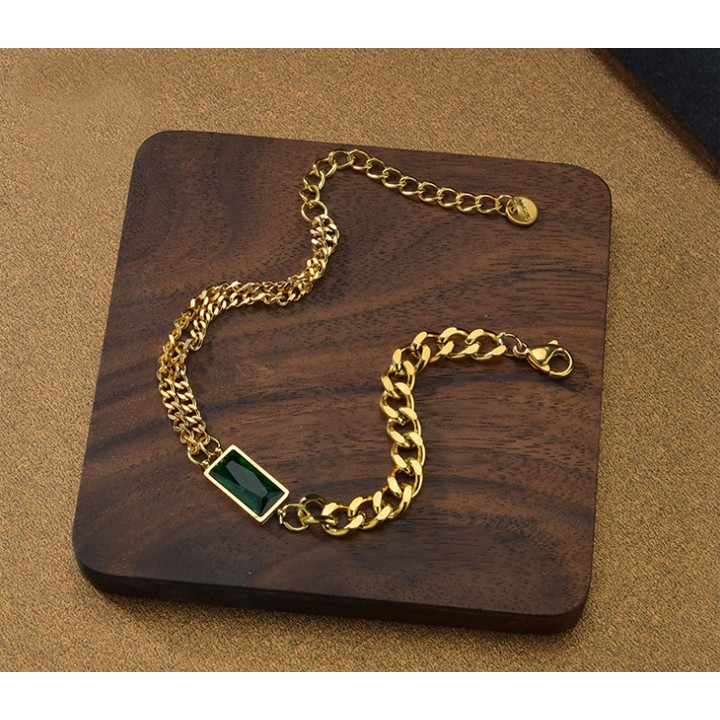 Lắc tay nữ titan kiểu xích có mặt đá xanh hình chữ nhật phong cách độc, đẹp, đem lại sự quyến rũ và quý phái