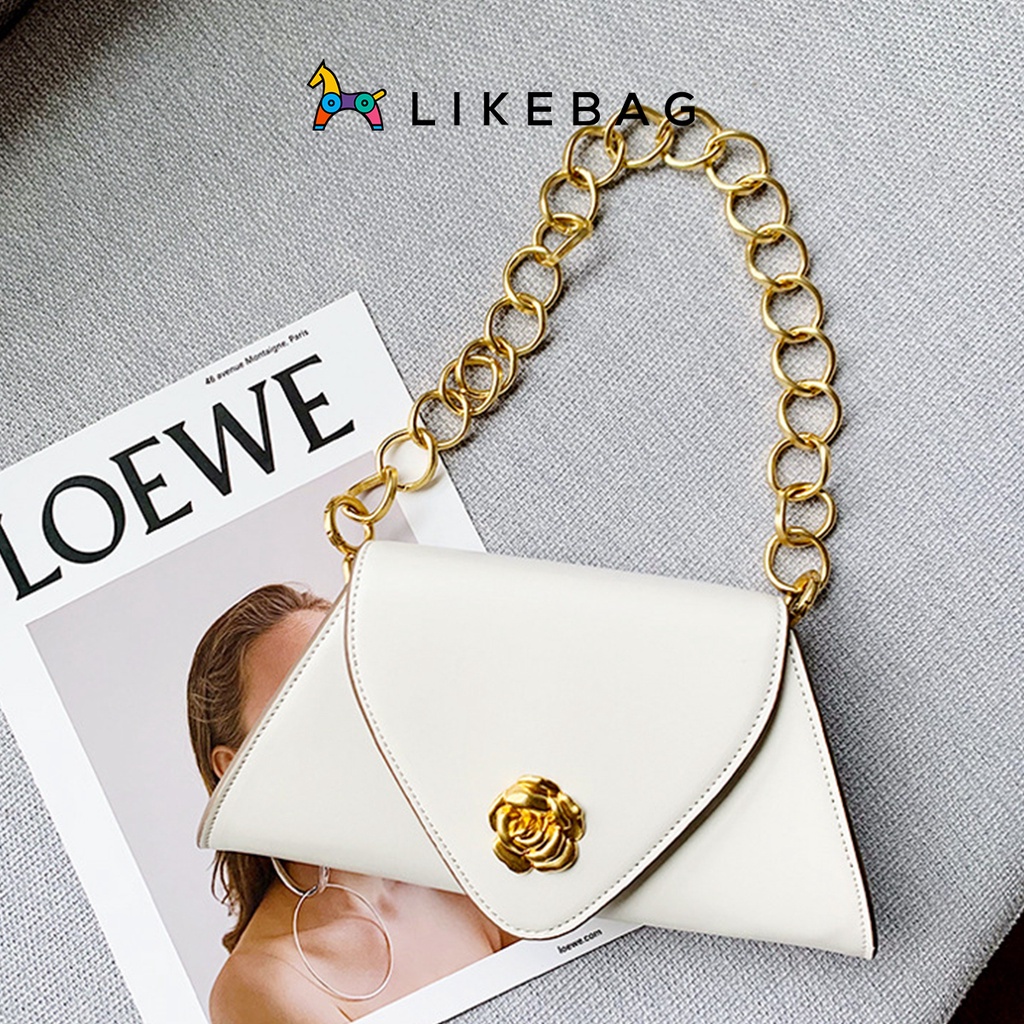 Túi xách nữ đeo vai LIKEBAG chốt hoa hồng phối dây xích bản to sang trọng 217XK1064 - LIBAGI