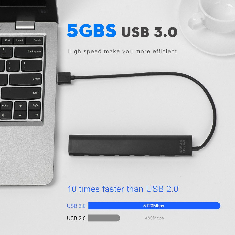 JUNE Professional 4/7 Ports Splitter High Speed USB Expander USB 3.0 Hub Data Transfer Universal External Plug and Play Individual LED Power Switch