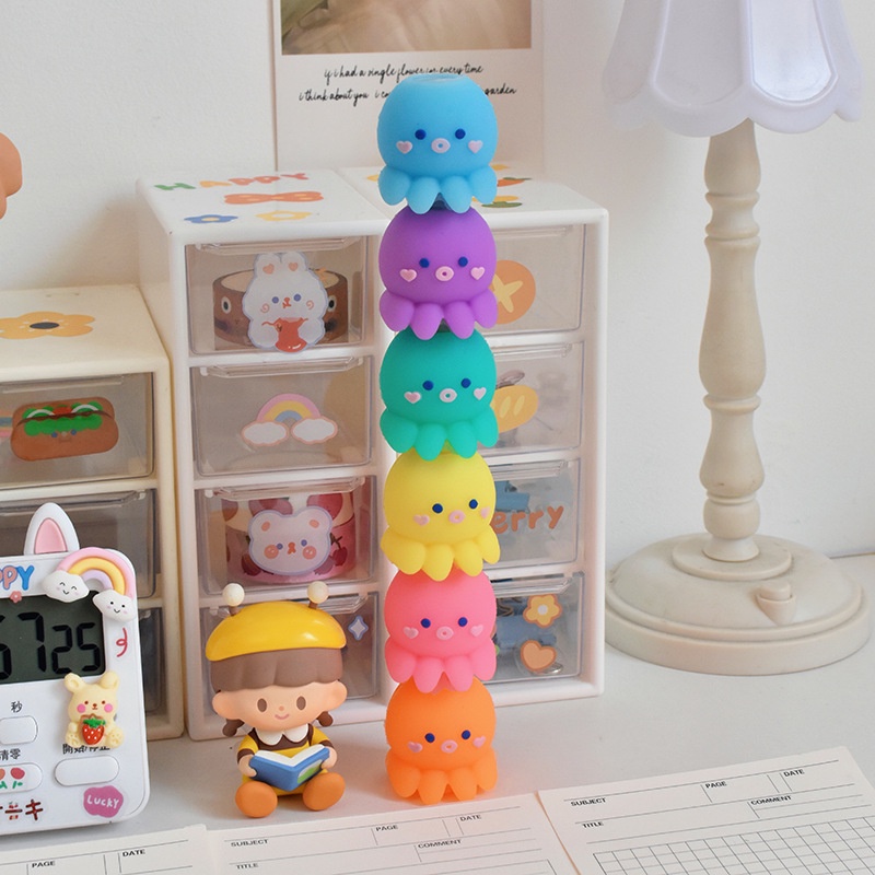 Bộ Bút Bắt Sáng 5 Màu Sắc Hình Bạch Tuộc Dùng Trong Trường Học / Văn Phòng