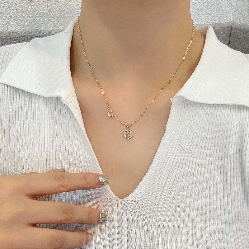 Dây chuyền, vòng cổ nữ chữ H đính đá phong cách thanh lịch, dịu dàng