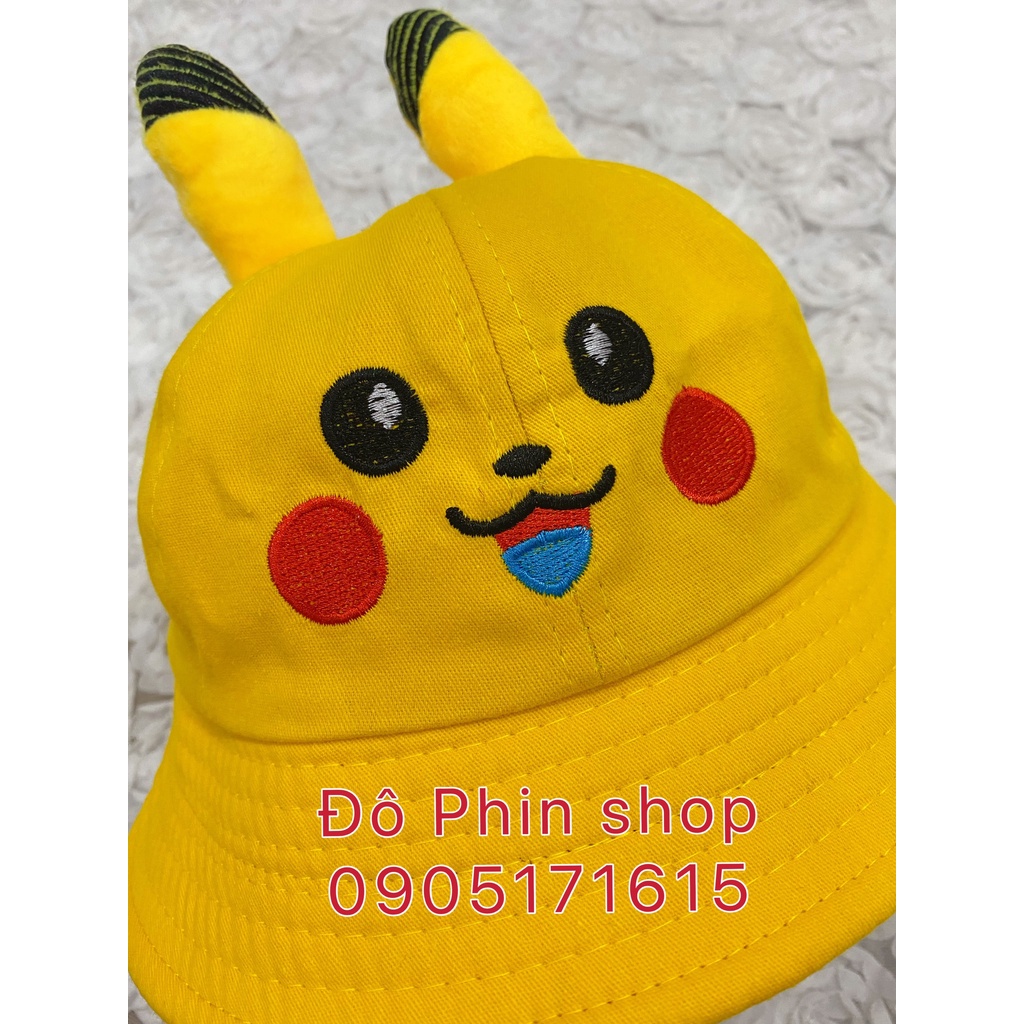 [Bé 3-7 tuổi] Mũ vành bucket Pikachu chống giọt bắn trẻ em, vòng đầu 52cm, tấm chắn có thể tháo rời, có dây quai nón