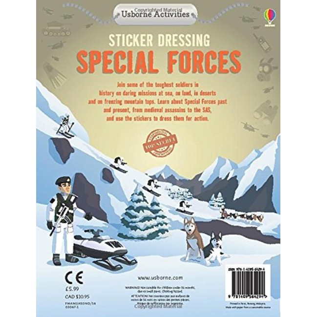 Sách Usborne - hình dán cho bé 6-8 tuổi Sticker dressing special forces