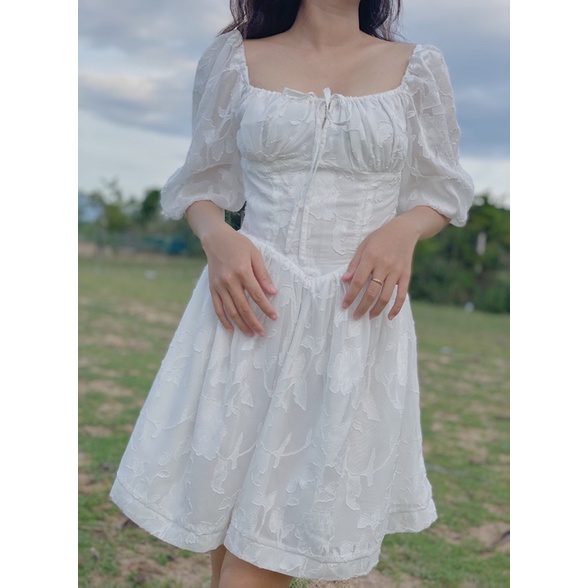 Đầm dự tiệc cổ vuông tay phồng váy xoè công chúa nhẹ nhàng size S M