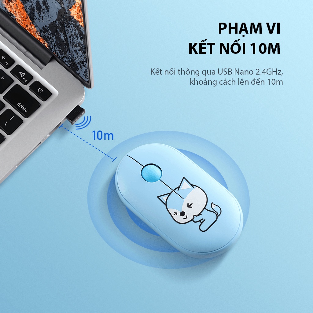 Chuột Tĩnh Âm Không Dây ROBOT M230 - Họa Tiết Hoạt Hình Trẻ Trung - Độ Phân Giải 1600 DPi