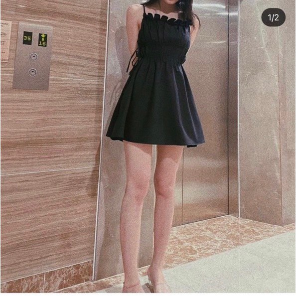 [Mã SKAMA06 giảm 8% tối đa 50K đơn 250K] Đầm đen xoè xếp ly ngực | BigBuy360 - bigbuy360.vn
