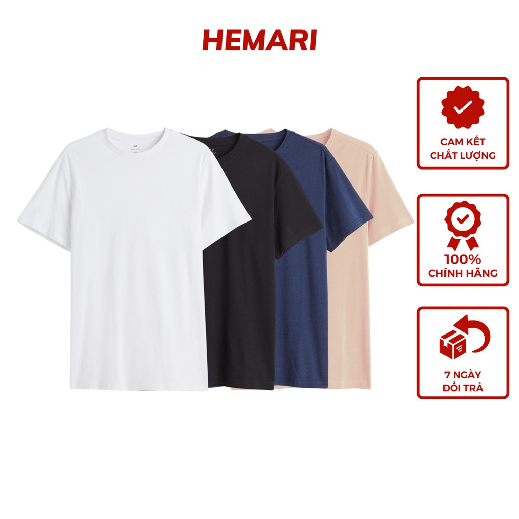 Áo thun nam HM cộc tay cổ tròn basic, áo phông nam trơn 100% cotton nhiều màu