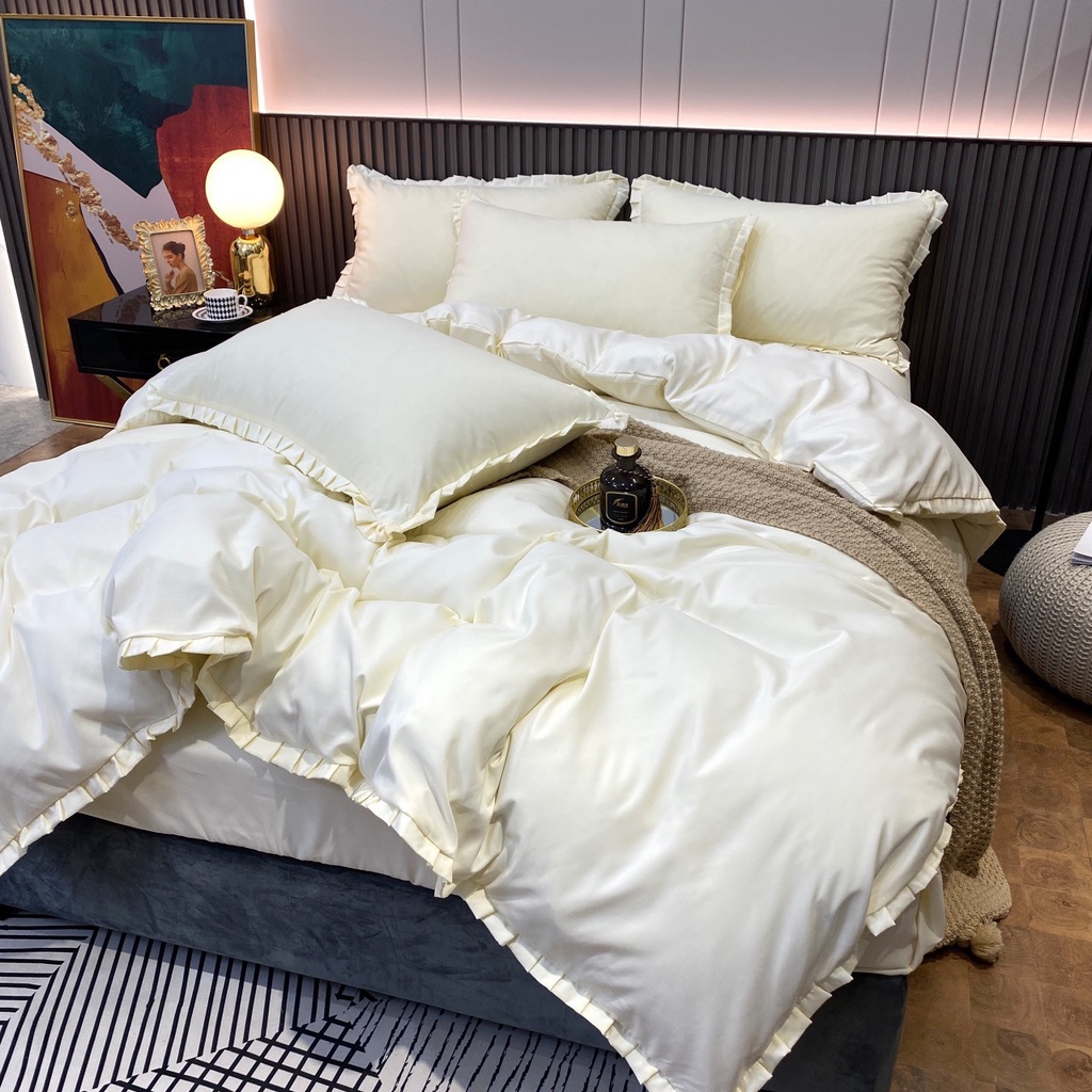 Bộ chăn ga gối viền bèo siêu xinh, ga gối chất liệu cotton tici bèo mềm mịn dầy dặn thoáng khí, miễn phí bo chun