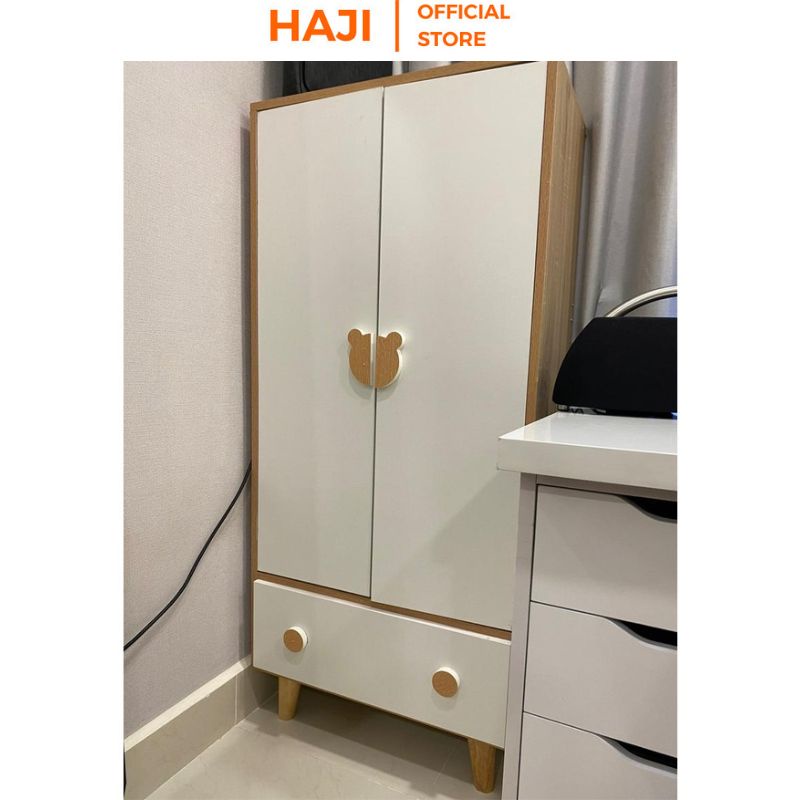 Tủ đồ cho bé hình gấu xinh xắn chân gỗ sồi chống đổ thương hiệu HAJI A123
