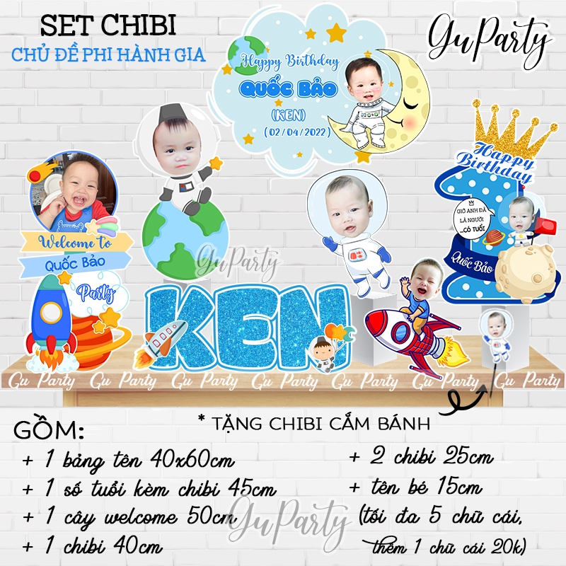 Set Chibi Sinh Nhật Cho Bé Trai Chủ Đề Phi Hành Gia