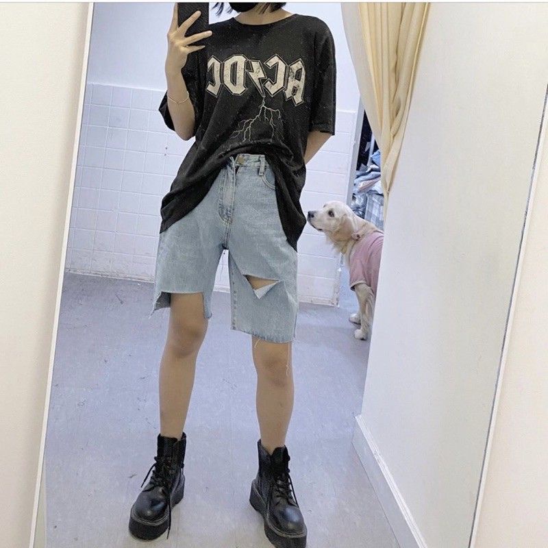 (Bigsize 30-36) Quần Cotton Ống Rộng, Quần Short Jean Lưng Cao, Quần Suông