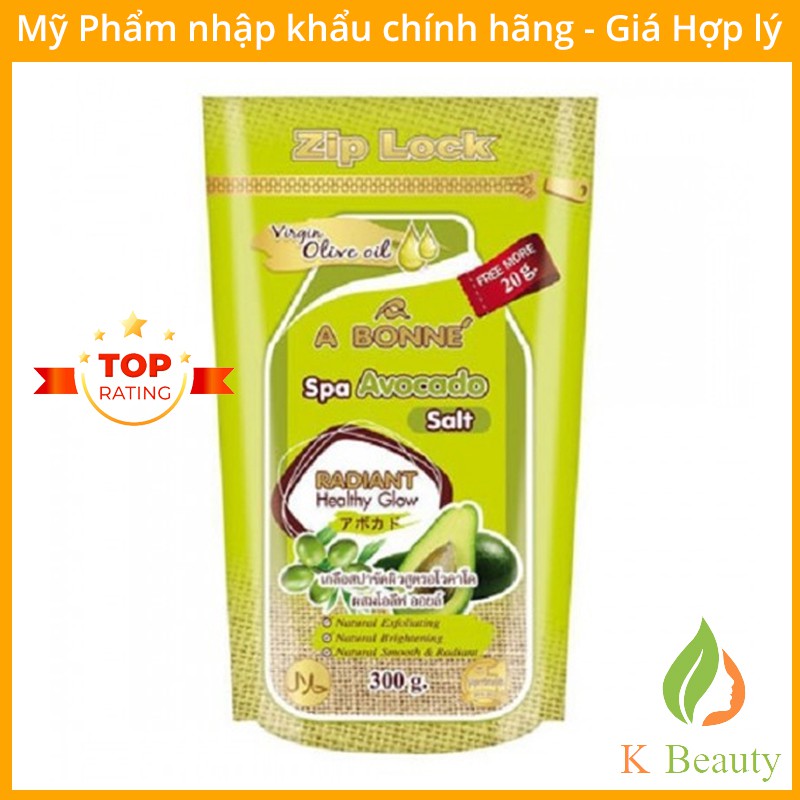 Muối tắm tẩy tế bào chết vị bơ và dầu oliu, A Bonne Spa Avocado Salt - Olive oil, Thái Lan 300gr + 20gr