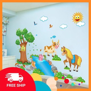⚡️𝗙𝗥𝗘𝗘𝗦𝗛𝗜𝗣⚡️ Decal dán tường Ngựa con qua sông