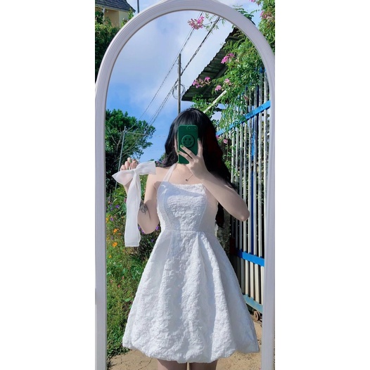 Váy Gấm Yếm - Váy Gấm QC Cổ Yếm Mới Có Mút Tay Tháo Rời Kèm Nơ  -1999HNStore