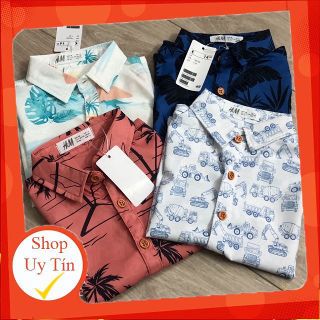 Áo sơmi HM siêu đẹp cho bé trai chất lanh mát mềm đẹp size 2-10 tuổi