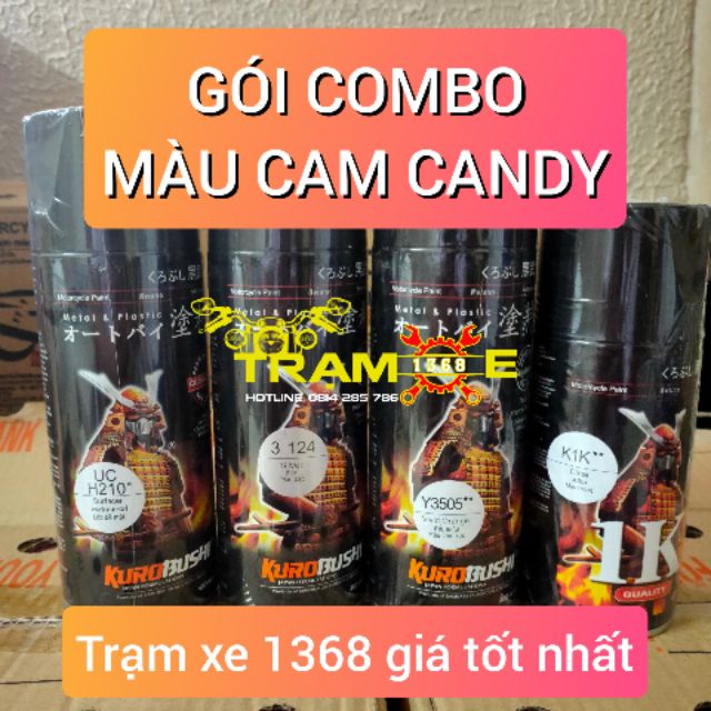 SƠN SAMURAI - GÓI COMBO MÀU CAM CANDY Y3505 GỒM 4 CHAI - SƠN XỊT SAMURAI XE MÁY