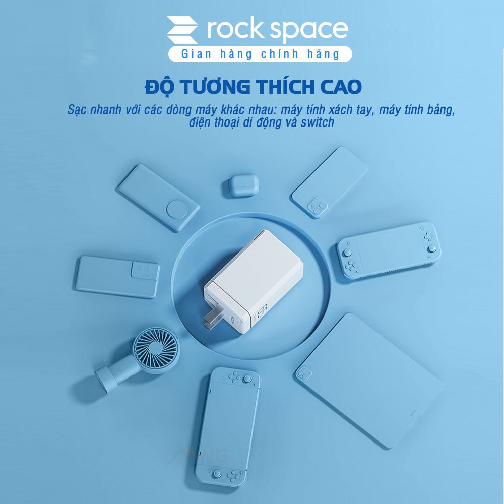 Củ sạc nhanh 65W Rock 3 Cổng USB Type C 4.0 3.0 PD Cho iPhone 13 Pro Xiaomi Samsung Laptop Macbook