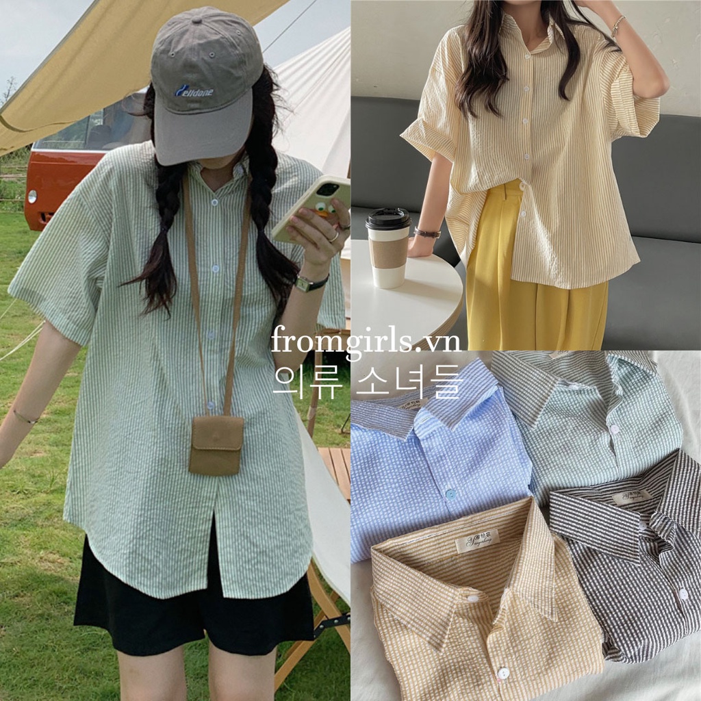 Áo sơ mi kẻ nhiều màu, áo sơ mi tay lỡ vải xốp brown.clothes ulzzang - SM07FG