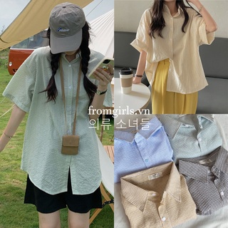 Áo sơ mi kẻ nhiều màu, áo sơ mi tay lỡ vải xốp brown.clothes ulzzang - SM07FG
