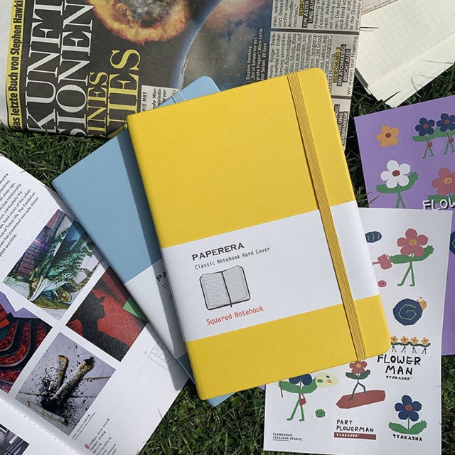Sổ bìa da PAPERARA cao cấp notebook - Sổ tay viết nhật ký - Sổ chấm dot và kẻ ô