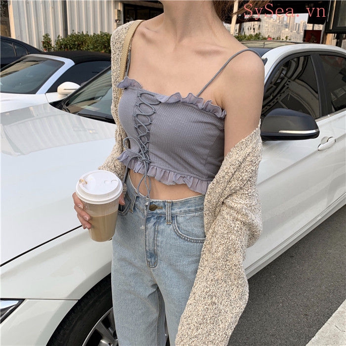 Áo croptop 2 dây kiểu hàn quốc phong cách mùa hè