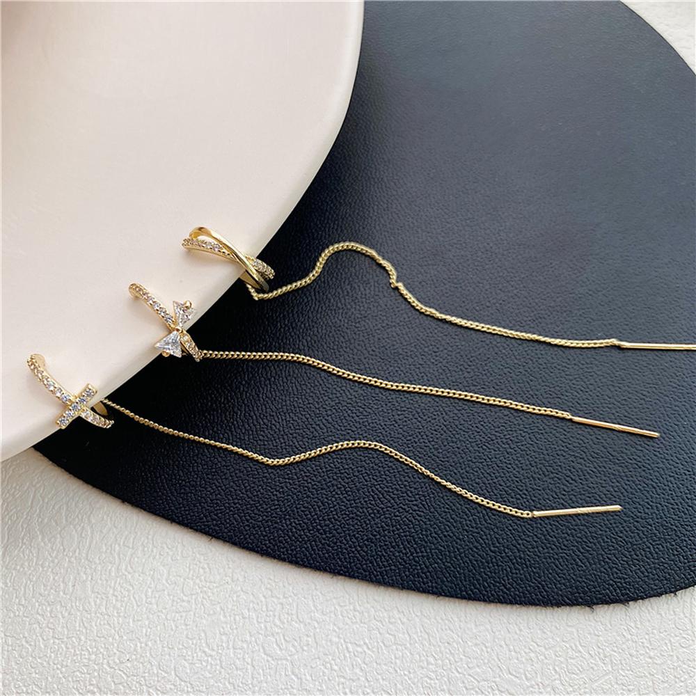 Bông Tai Dạng Kẹp Hình Nơ Dài Phối Tua Rua Thời Trang Cho Nữ