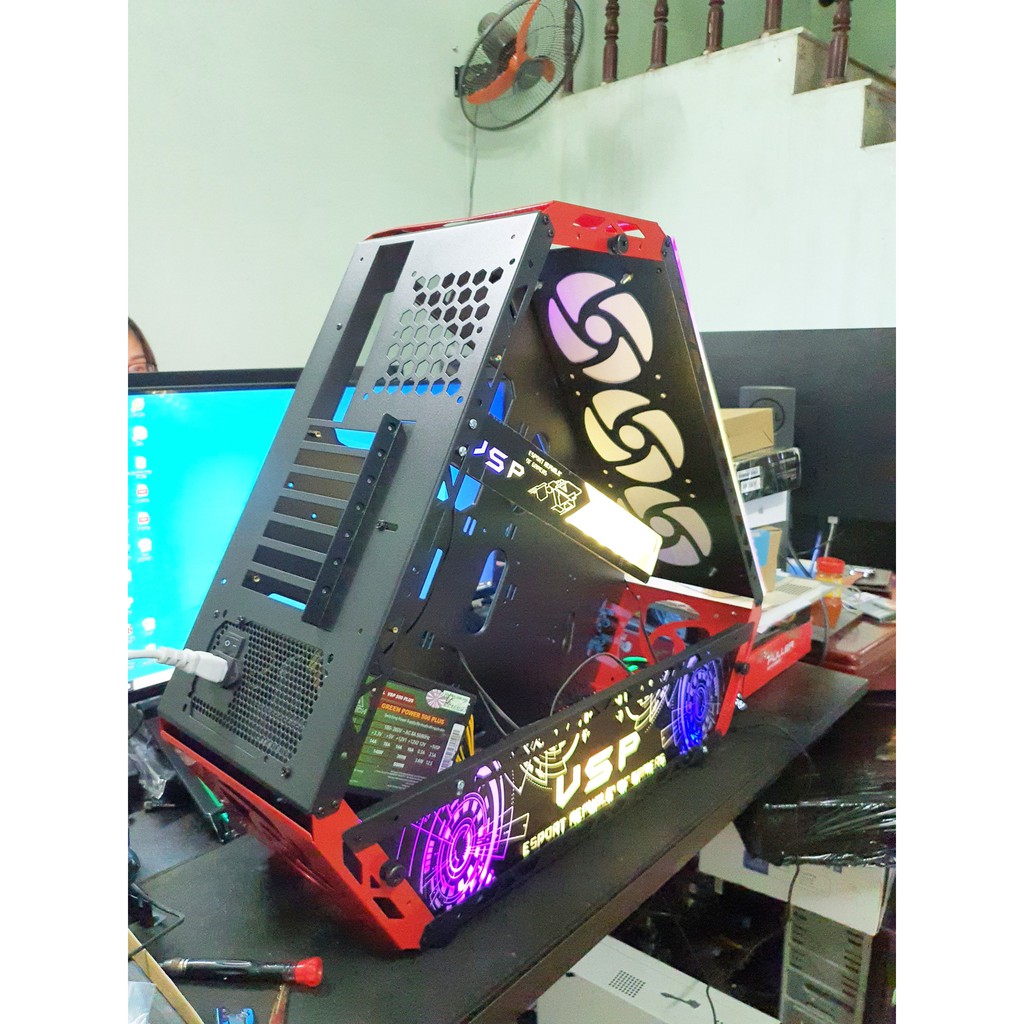 Vỏ máy tính VSP E-ROG ES2 Gaming - Kính Cường Lực Mặt Hông ( No Fan ) - Có Sẵn LED panel RGB - 2T_PC