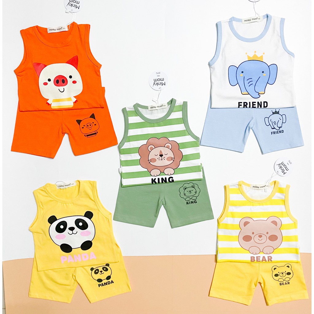 Bộ Ba Lỗ COTTON 100% MIMKY MOM In Hình Động Vật Dễ Thương Cho Bé BL-IN09