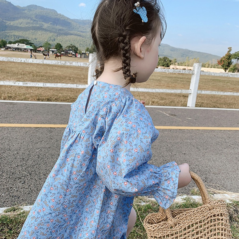 Đầm công chúa dài tay in hoa phong cách Hàn Quốc dễ thương cho bé gái