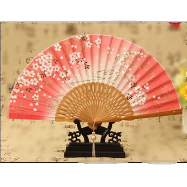 ( 150 ) Quạt cổ trang nan gỗ hoa trắng gió vàng dòng chảy thời gian quạt xếp cầm tay cổ phong dây tuyến