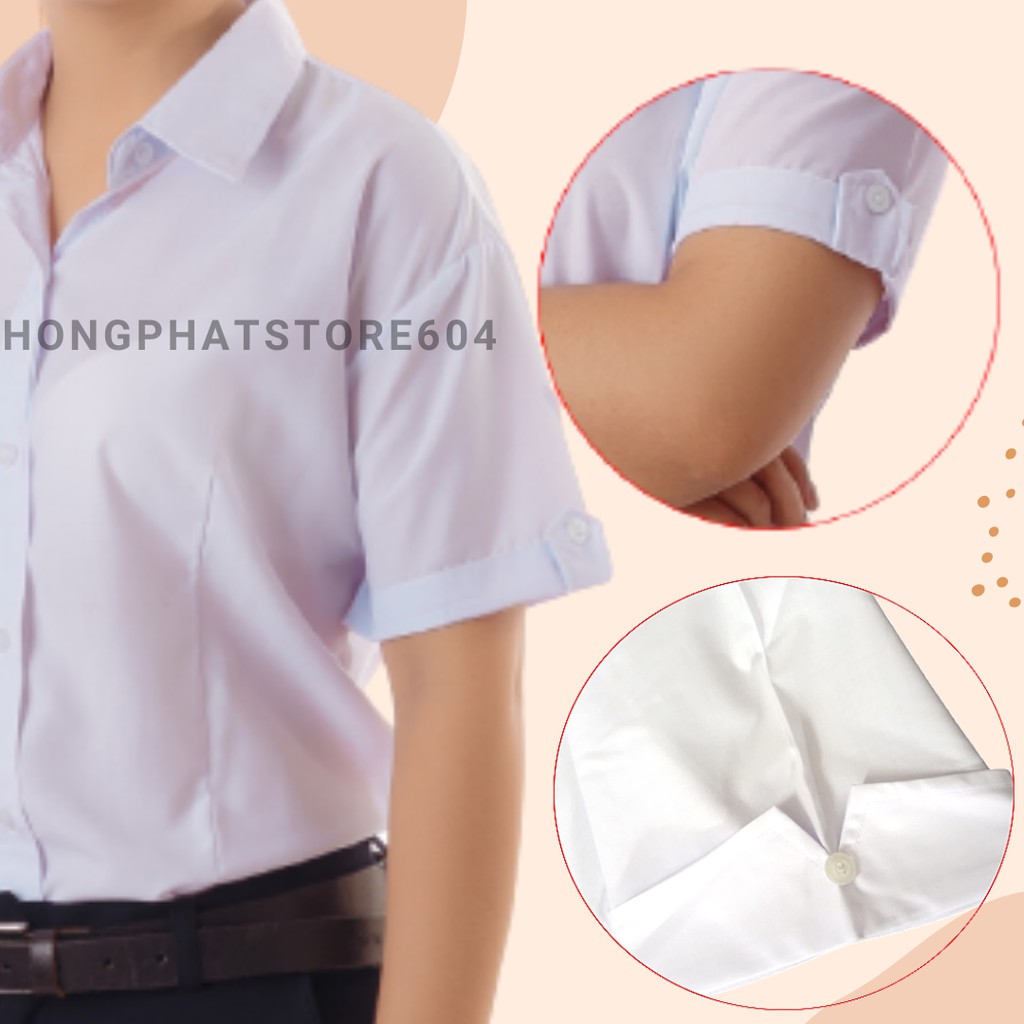 (30-65kg)Áo Sơ Mi Trắng Nữ Basic Tay Ngắn Style Học Sinh , Sinh Viên, Công Sở