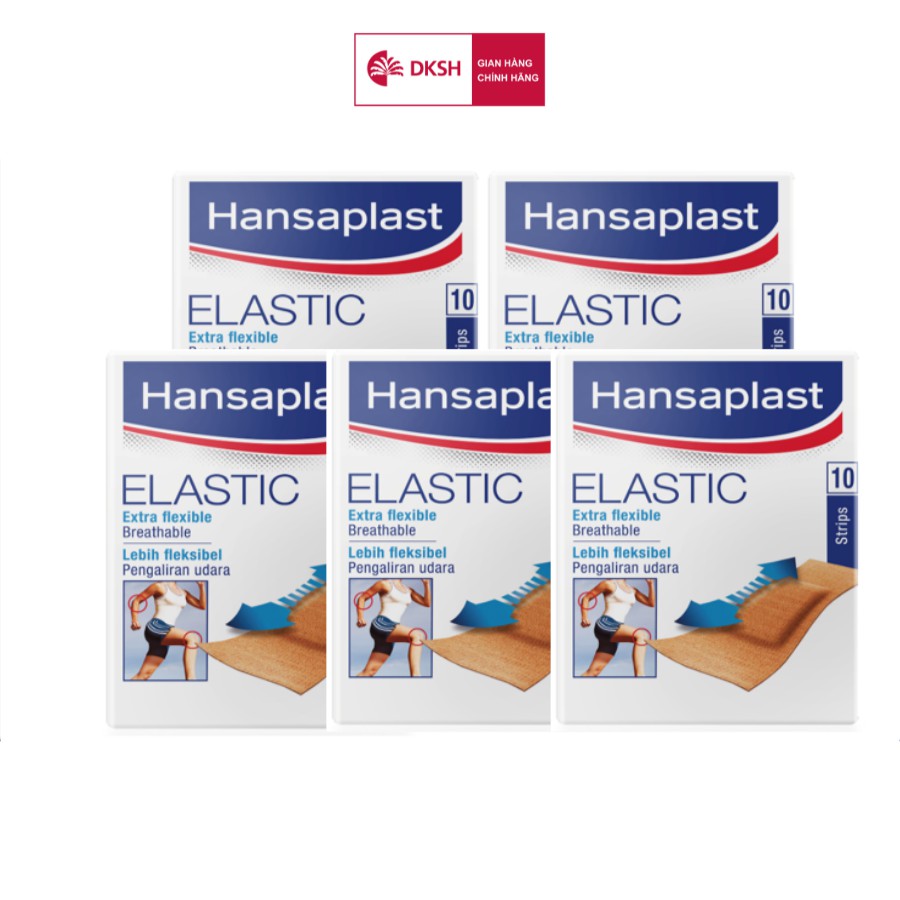 Combo 5 Gói Băng cá nhân Hansaplast Elastic gói 10 miếng, bằng vải co giãn và cực kỳ thoáng khí,thương hiệu số 1 của Đức