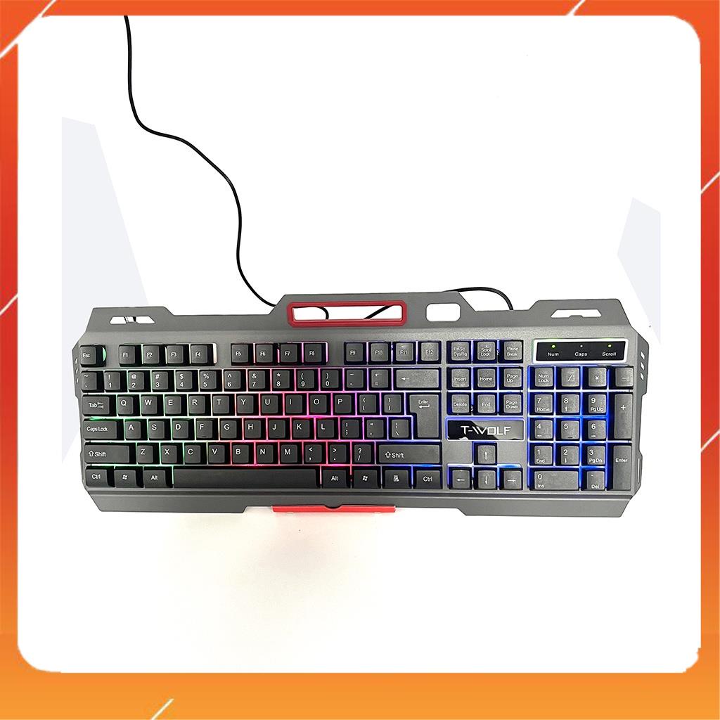 Bàn phím Có Dây Chơi Game T-WOLF T16 Gray LED Kết Nối USB dây 1.8m - Có chỗ để ĐT,bảo hành khi mua hàng tại shop