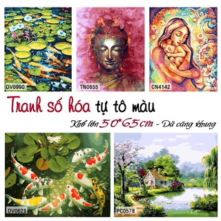 Tranh sơn dầu số hóa cỡ 50x65cm đã căng khung và đầy đủ phụ kiện