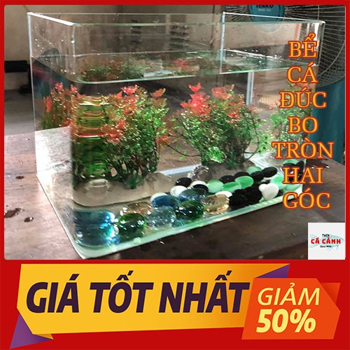 Bể Cá Cảnh Đúc Mini Bể (  26cm x 15cm x 18cm) Bo Tròn Hai Góc Cao Để Bàn Cao Cấp