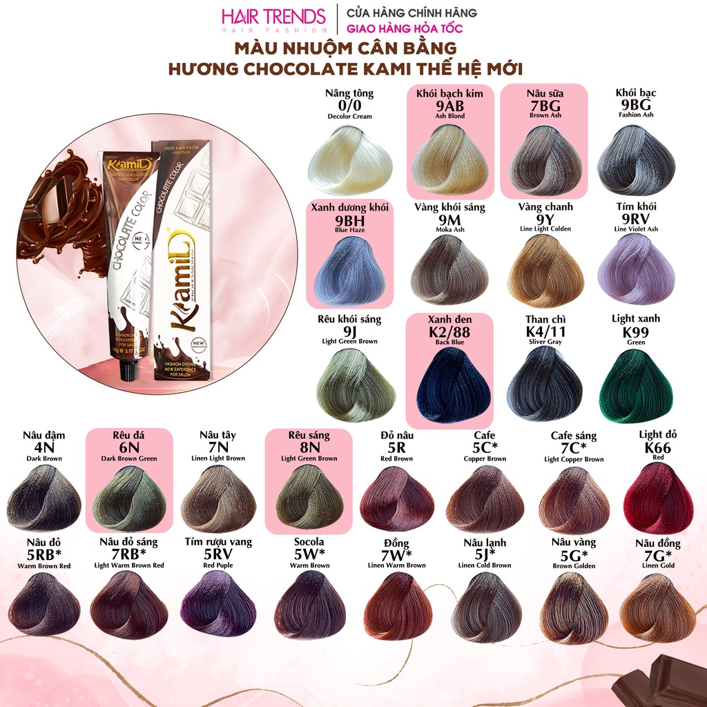 [GIÁ SỈ] Thuốc nhuộm tóc collagen KAMI,thuốc nhuộm không cần tẩy hương socola thế hệ mới - phủ bạc (Ko kèm trợ nhuộm)