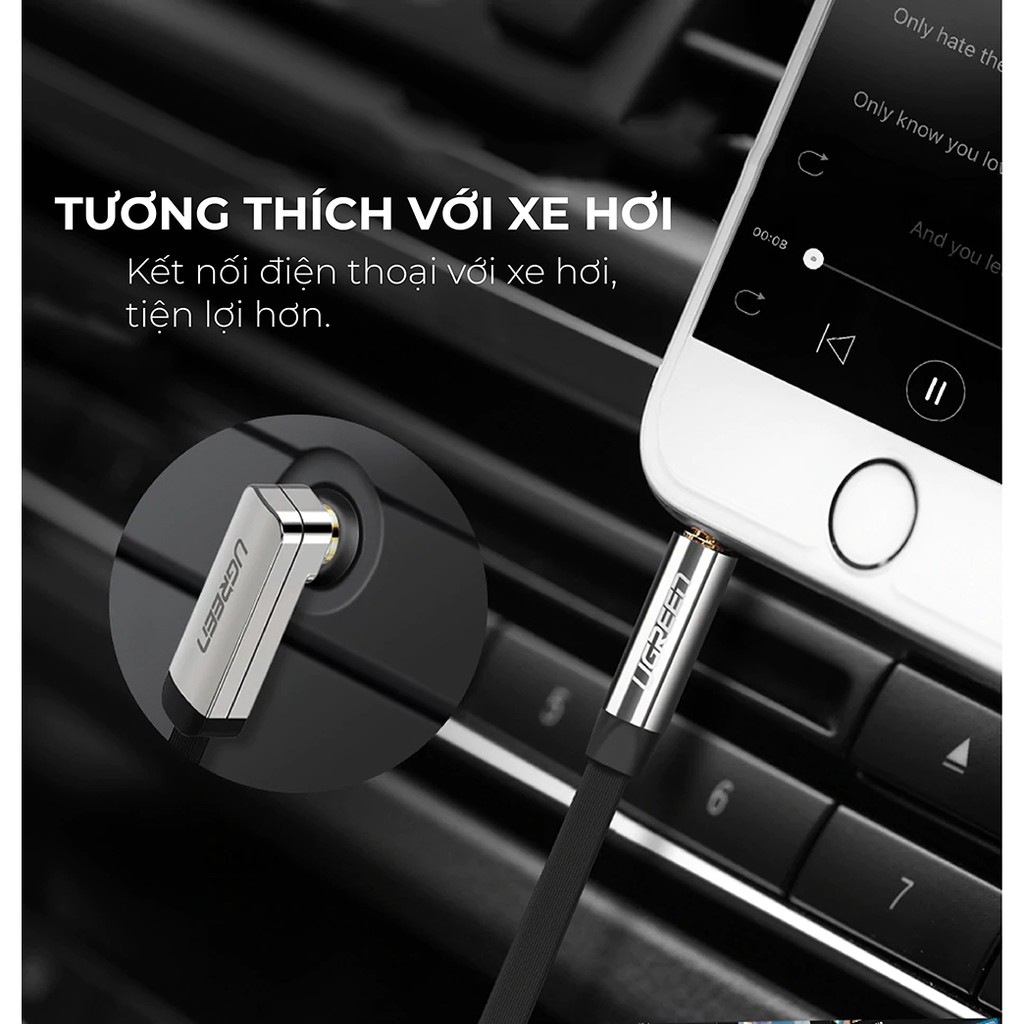 Dây Audio 3.5mm dẹt, mạ vàng 1 đầu vuông 90, TPE UGREEN AV119 .