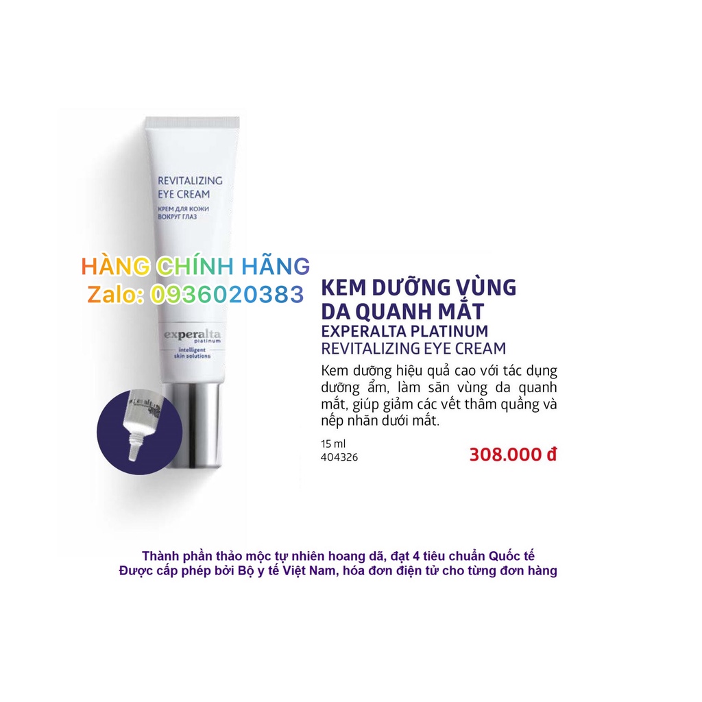 Kem dưỡng Mắt, giảm Nhăn, giảm Thâm quầng, dưỡng Ẩm, Experalta Platinum Revitalizing Eye Cream. Siberian Wellness