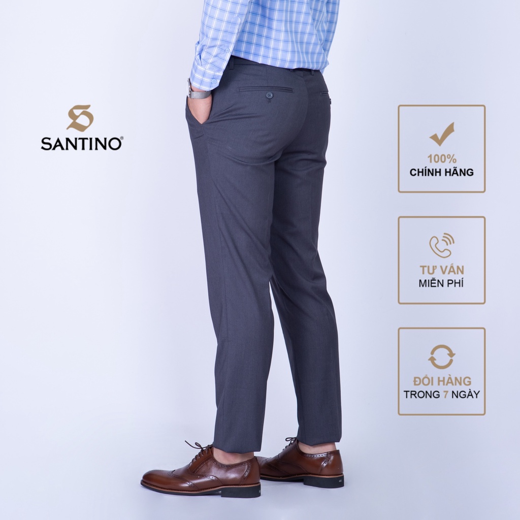 Quần Tây công sở Sợi Tre SANTINO cao cấp, màu xám đậm form ôm nhẹ, thoáng mát chống nhăn, kháng khuẩn và tia UV - Q067