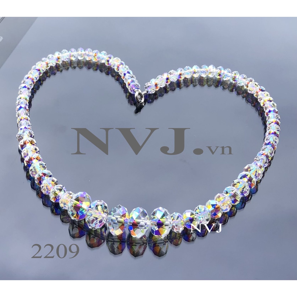 Chuỗi vòng cổ pha lê Swarovski hạt bánh cam 5040 001AB size 6, 8, 12mm, khóa bạc 925