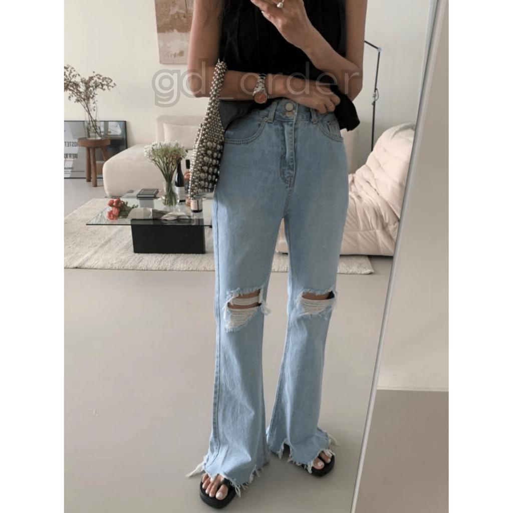 Q11|Quần jeans bò nữ ống rộng lưng cao rách gối hàn quốc basic dễ mặc đi học, đi chơi gd_order