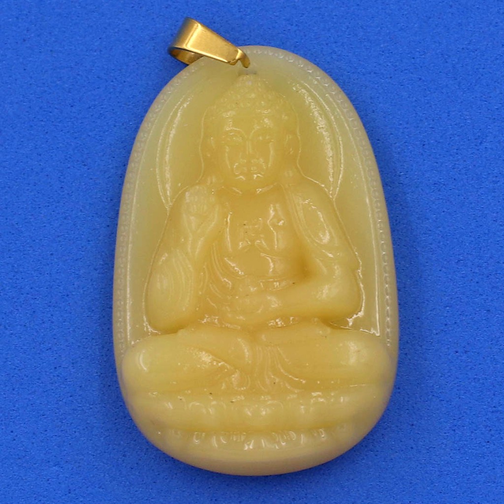 Mặt dây chuyền phật A Di Đà đá tự nhiên vàng 3.6cm - Phật bản mệnh tuổi Tuất, Hợi - Mặt size nhỏ - Tặng kèm móc inox
