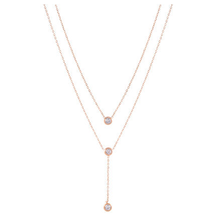 Vòng cổ hai lớp bằng thép titan mạ vàng 18K phối mặt đá kim cương