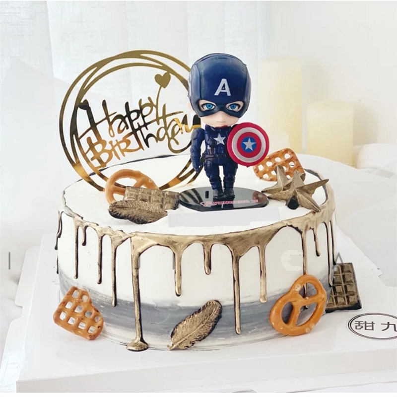 Set 6 mô hình nhân vật siêu anh hùng Marvel trang trí bánh kem