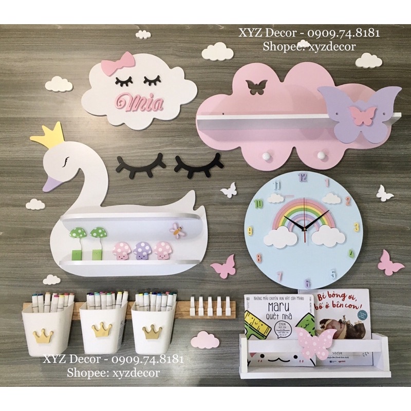 Bảng gỗ hình mây trang trí phòng bé size 30 cm