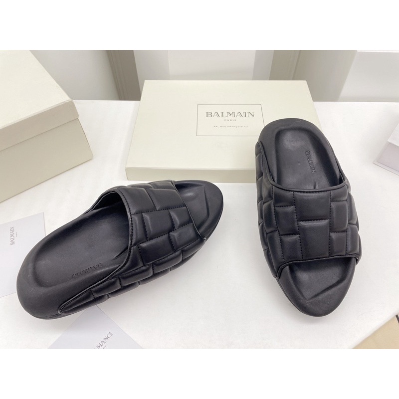 Dép thời trang cho nam và nữ thương hiệu Balmain cao cấp da thật quai ngang vân ô vuông