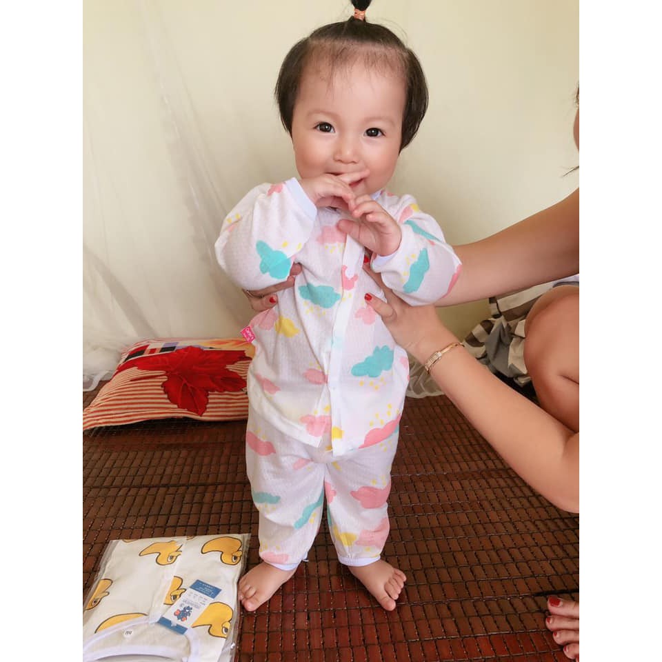 (HÀNG LOẠI 1) Bộ thông hơi dài tay cài khuy giữa cho bé trai và bé gái